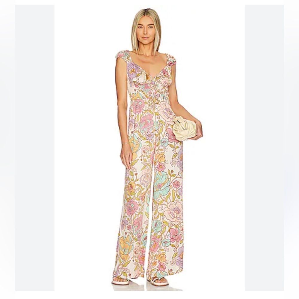 Free People size Medium Rolling Hills Wide Leg Jumpsuit in Color Tea Combo